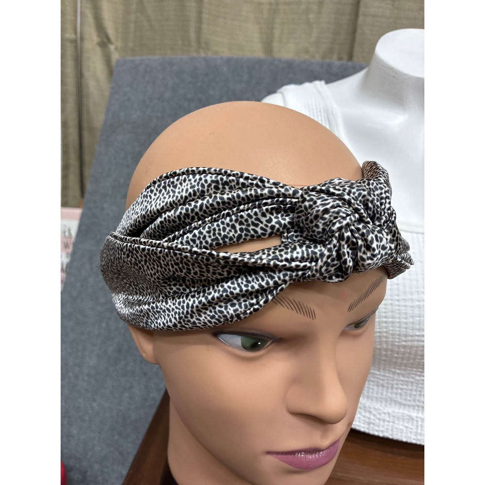 Slip Pure Silk Knot Headband Snow Leopard Print Mulberry Silk Hair Accessory New